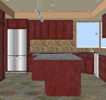 美式红木厨房橱柜SU模型下载_sketchup草图大师SKP模型