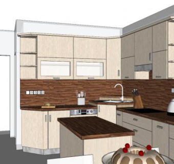 现代岛型厨房设计SU模型下载_sketchup草图大师SKP模型
