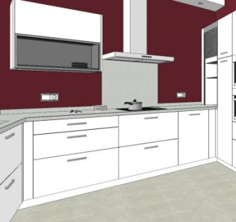 现代红白色厨房平台SU模型下载_sketchup草图大师SKP模型