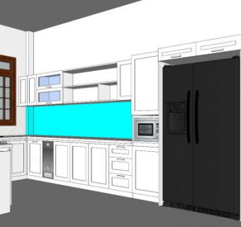 现代白色厨房橱柜设计SU模型下载_sketchup草图大师SKP模型