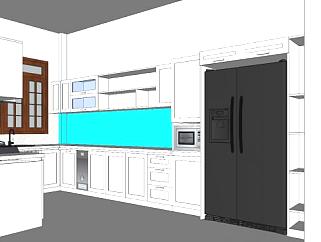 现代白色厨房橱柜设计SU模型下载_sketchup草图大师SKP模型