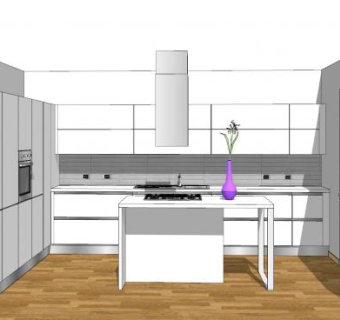 极简白色岛型厨房SU模型下载_sketchup草图大师SKP模型