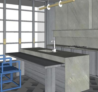 大理石轻奢厨房SU模型下载_sketchup草图大师SKP模型