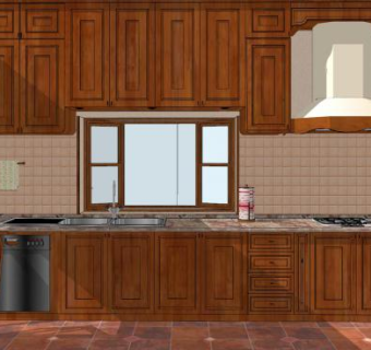 美式古典厨房设计SU模型下载_sketchup草图大师SKP模型