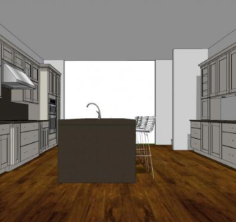 简约岛型厨房设计SU模型下载_sketchup草图大师SKP模型