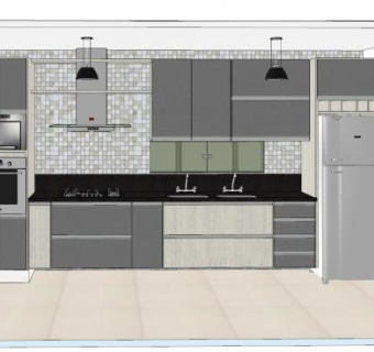经典灰色厨房设计SU模型下载_sketchup草图大师SKP模型