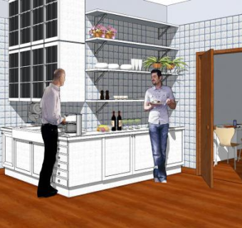 简欧转角厨房置物架SU模型下载_sketchup草图大师SKP模型