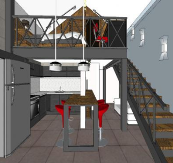 复式住宅厨房设计SU模型下载_sketchup草图大师SKP模型