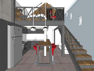 复式住宅厨房设计SU模型下载_sketchup草图大师SKP模型