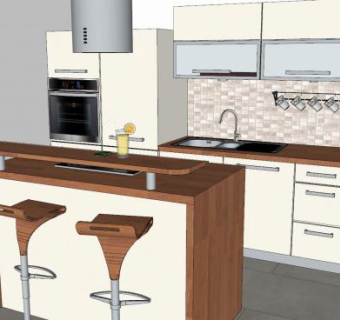 现代岛型厨房吧台SU模型下载_sketchup草图大师SKP模型