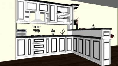 简欧转角厨房柜SU模型下载_sketchup草图大师SKP模型