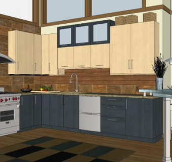 现代转角厨房设计SU模型下载_sketchup草图大师SKP模型