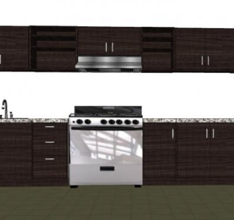 深色木制橱柜设计SU模型下载_sketchup草图大师SKP模型