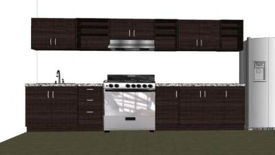 深色木制橱柜设计SU模型下载_sketchup草图大师SKP模型