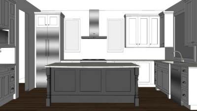 轻奢经典色厨房橱柜SU模型下载_sketchup草图大师SKP模型