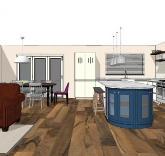 简欧餐厅厨房组合SU模型下载_sketchup草图大师SKP模型