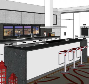 现代大型厨房橱柜SU模型下载_sketchup草图大师SKP模型
