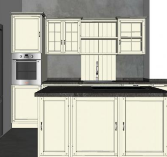 现代米色厨房橱柜SU模型下载_sketchup草图大师SKP模型