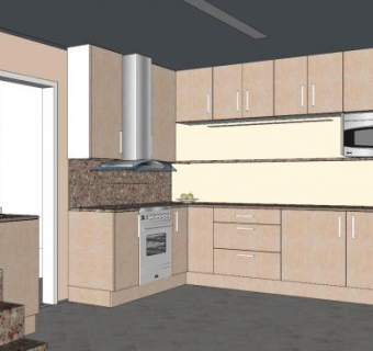 现代简约转角厨房设计SU模型下载_sketchup草图大师SKP模型