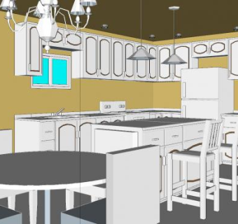 简欧白色厨房餐厅SU模型下载_sketchup草图大师SKP模型