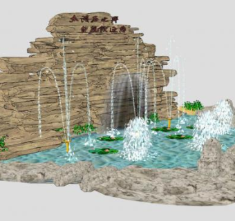 太湖石水景su模型下载_sketchup草图大师SKP模型