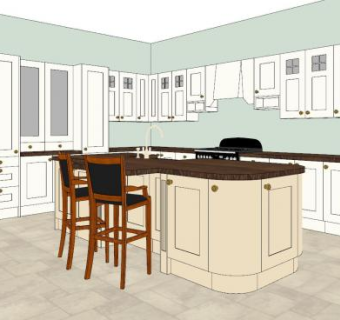 小清新岛型厨房SU模型下载_sketchup草图大师SKP模型
