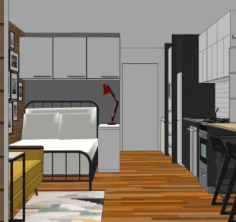 工业风厨房卧室SU模型下载_sketchup草图大师SKP模型