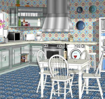 地中海厨房设计SU模型下载_sketchup草图大师SKP模型