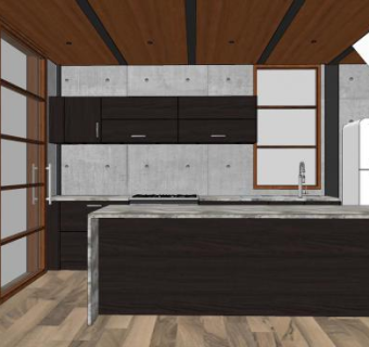 复古简约开放式厨房SU模型下载_sketchup草图大师SKP模型