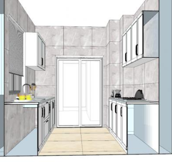 现代二字型橱柜SU模型下载_sketchup草图大师SKP模型