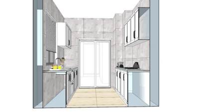 现代二字型橱柜SU模型下载_sketchup草图大师SKP模型