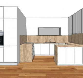 简约原木风厨房SU模型下载_sketchup草图大师SKP模型