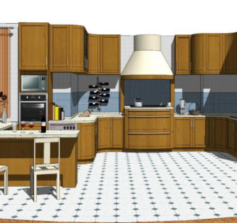 美式家装厨房SU模型下载_sketchup草图大师SKP模型