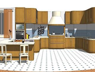 美式家装厨房SU模型下载_sketchup草图大师SKP模型