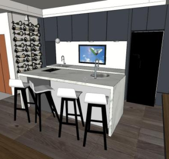 简约餐厅吧台厨房SU模型下载_sketchup草图大师SKP模型