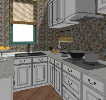 美式马赛克厨房SU模型下载_sketchup草图大师SKP模型