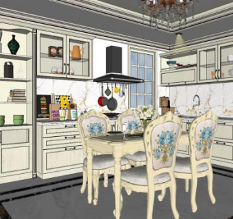 欧式厨房橱柜设计SU模型下载_sketchup草图大师SKP模型