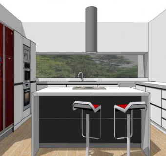 现代家电厨房吧台SU模型下载_sketchup草图大师SKP模型