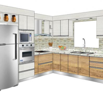 北欧风转角厨房SU模型下载_sketchup草图大师SKP模型