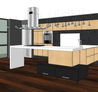 现代大型开放式厨房sketchup模型下载_sketchup草图大师SKP模型