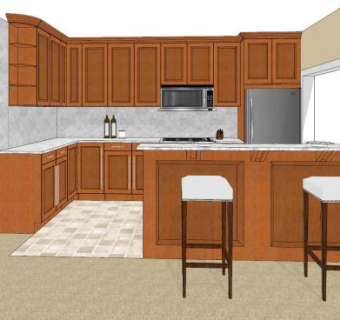 美式开放式厨房设计SU模型下载_sketchup草图大师SKP模型