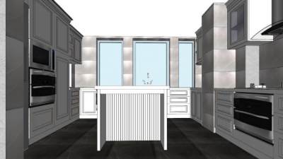 简欧岛型厨房设计SU模型下载_sketchup草图大师SKP模型