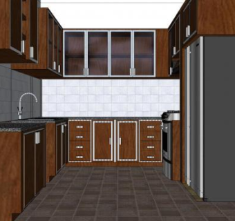 美式U型厨房SU模型下载_sketchup草图大师SKP模型