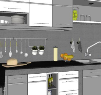 L型厨房设计SU模型下载_sketchup草图大师SKP模型