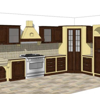 美式橱柜吊柜家电SU模型下载_sketchup草图大师SKP模型