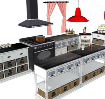 美式现代厨房家装SU模型下载_sketchup草图大师SKP模型