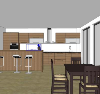 现代二字型厨房吧台SU模型下载_sketchup草图大师SKP模型