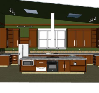 美式大型厨房吧台SU模型下载_sketchup草图大师SKP模型