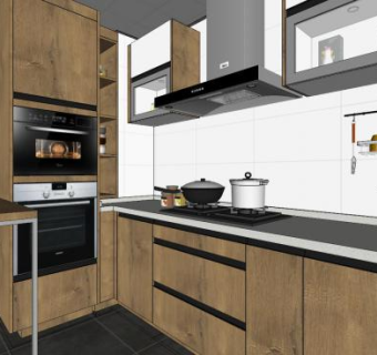 北欧实木厨房家具SU模型下载_sketchup草图大师SKP模型