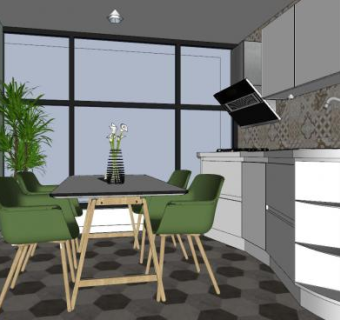 简约创意厨房餐厅SU模型下载_sketchup草图大师SKP模型